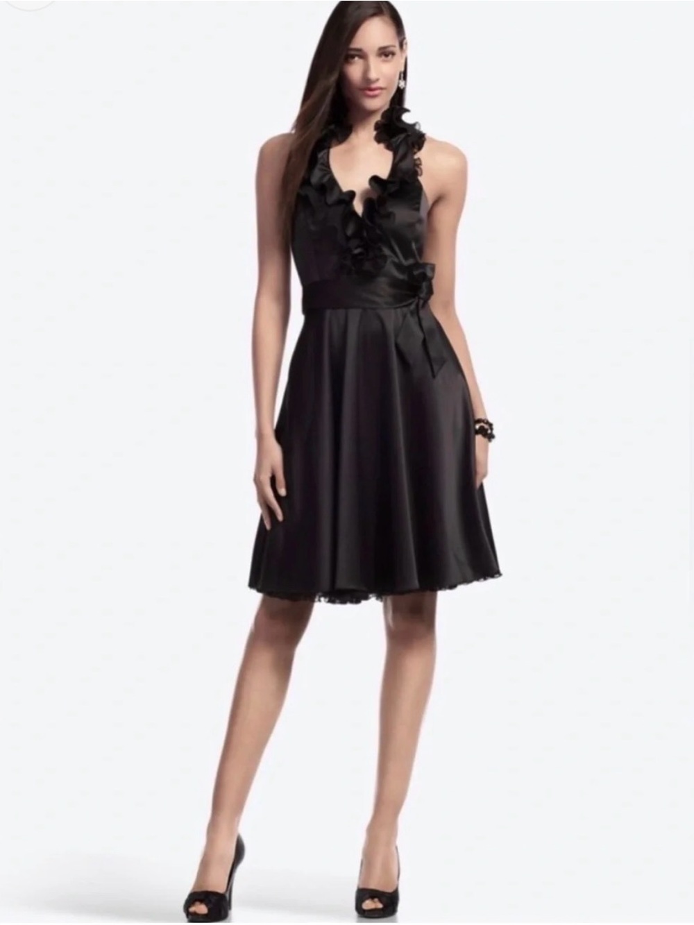 White House Black Market Ruffled Halter Dress, 4 Cocktail